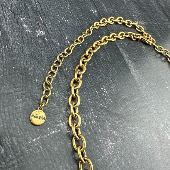 Stella Dot Necklace Turquoise Color Stone Rhinestone Gold-tone Chain Chunky 21" - Picture 6 of 8